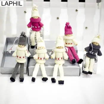 LAPHIL 2stk Jul Doll med Tørklæde Glædelig Jul Dekorationer til Hjemmet Kids Xmas Gave 2019 Natal Træ Vedhæng Smykker