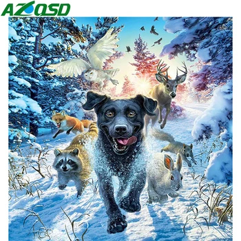 AZQSD 5D Diamant Maleri Dog Mosaik Fuld Square Bor Home Decor Diamant Mosaik Vinteren Dyr Cross Stitch Kits Håndlavet Håndværk