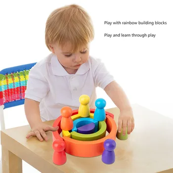 Børn Montessori Educationa Stabling Træ Rainbow Blokke Legetøj l DIY-Kreative Legetøj Bygning Balance Blokke Matematik lille Barn Legetøj