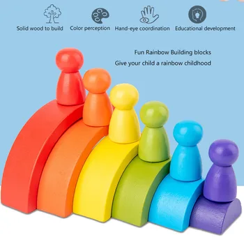 Børn Montessori Educationa Stabling Træ Rainbow Blokke Legetøj l DIY-Kreative Legetøj Bygning Balance Blokke Matematik lille Barn Legetøj