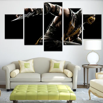 HD Trykt Mortal Kombat X Scorpion Lærred Maleri På Væggen Billeder Til stuen Urammet 5 Stk Plakat Modulære Billeder