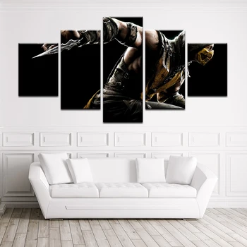 HD Trykt Mortal Kombat X Scorpion Lærred Maleri På Væggen Billeder Til stuen Urammet 5 Stk Plakat Modulære Billeder