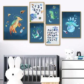 Farve Dinosaur Jorden Alfabet Plads Nordiske Plakater Og Prints Væg Kunst, Lærred Maleri på Væggen Billeder baby Kids Room Wall Decor