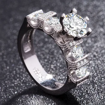 Luksus Kvindelige Hvide Cubic Zirconia Ring Indstille Mode S925 Sølv Smykker Løfte Forlovelsesringe For Kvinder