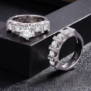 Luksus Kvindelige Hvide Cubic Zirconia Ring Indstille Mode S925 Sølv Smykker Løfte Forlovelsesringe For Kvinder