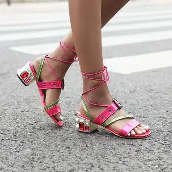MORAZORA 2020 Fashion sandaler kvinder firkantet rhinestone højhælede gladiator sandaler mode sommer sko kvinder casual fest sko