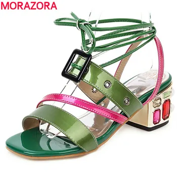 MORAZORA 2020 Fashion sandaler kvinder firkantet rhinestone højhælede gladiator sandaler mode sommer sko kvinder casual fest sko