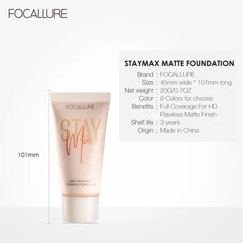 FOCALLURE Pore-Sløring Matte Foundation Base Makeup Face Oil-control Kosmetik Let Mat Finish Foundation