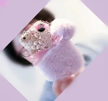 Luksus Varm Fluffy Kanin Pels Bling Diamanter Perle smykker Soft Cover Til Samsung S10 S20 S9 S8 Plus S7 Note20 9 8 10 Capa