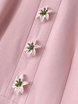 LD LINDA DELLA Mode Landingsbanen sommerkjole Kvinder uden Ærmer Smukke Blomst Knappen Solid Elegant Pink Kort Kjole vestido