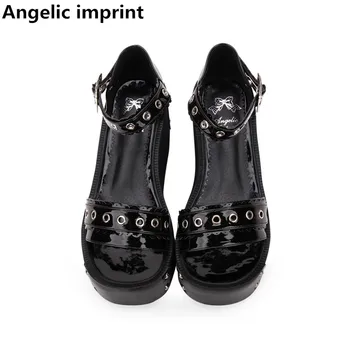 Angelic aftryk kvinde mori girl punk lolita cosplay sko dame høj bagatel hæl pumper, kiler kvinder prinsesse sommer sandaler 33-47