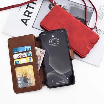 Crossbody Flip Wallet taske Til iPhone XR XS 11 12PRO ANTAL 6S 7 8 PLUS SE PU Læder kortholder Skulder Rem i Nakken Lanyard Dække