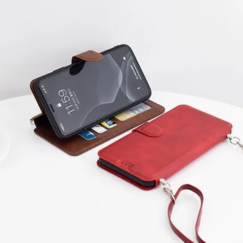 Crossbody Flip Wallet taske Til iPhone XR XS 11 12PRO ANTAL 6S 7 8 PLUS SE PU Læder kortholder Skulder Rem i Nakken Lanyard Dække