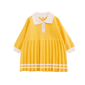 Børn piger efterår og vinter med lange ærmer ruched kjoler spædbarn strikke bomuld kjole kids baby sweater kjole 18m-8 Y