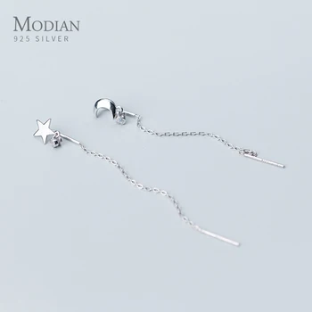 Modian Mode-Sterling Sølv 925-Stjerne Og Måne Lang Kæde Drop Øreringe til Kvinder Luksus Fine Smykker 2020 Nyt Design