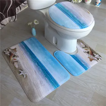 Badeværelse Indretning Absorberende 3stk bademåtte Sæt sceneopbygning Flannel Anti-Slip Badekar Tæppe U-Form Piedestal Tæpper Toilet Låg Dækker