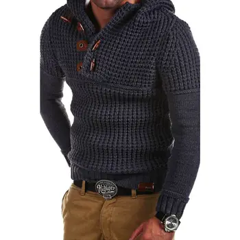 Mænd Sweater Strikket Hættetrøjer Knappen Fit Mænd Solid Pullover Sweatshirt Casual Streetwear Jakke Vinter Frakke Sudadera Hombre