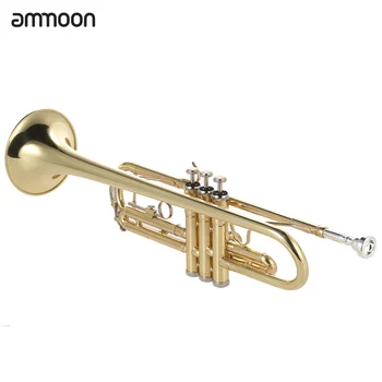 Ammoon Udsøgt Bb B Fladskærms Trompet Messing Guld-malet Varigt Musikalsk Instrument med Mundstykke Handsker Rem Sag