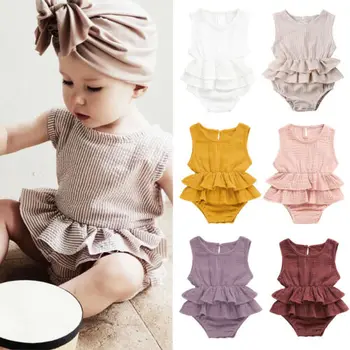 Nyfødte Kid Baby Pige Tøj Sparkedragt uden Ærmer Kjole Bomuld 1PC Outfit