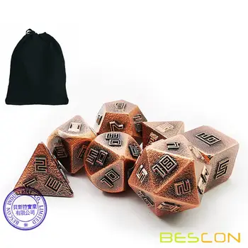 Bescon Kobber-Malm Lode Solid Metal Terninger Sæt, Rå Metal Polyhedral D&D RPG-7-Terninger Sæt