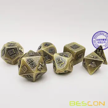 Bescon Kobber-Malm Lode Solid Metal Terninger Sæt, Rå Metal Polyhedral D&D RPG-7-Terninger Sæt