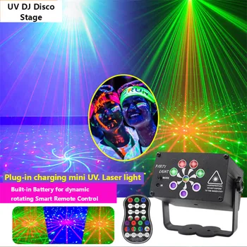 USB-Stemme Kontrolleret Laser Disco Lys Farverige Flash Fase Lamp Mini Laser Lys Jul Himlen Projektion Lampe Fødselsdag RGB UV