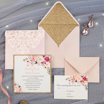 (10 stk/masse) Luksus Laser Cut Pink Wedding Invitation-Kort, Glitrende Guld-Pladsen Fødselsdag Quinceanera invitationskort IC137