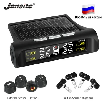 Jansite Bil TPMS-Tire Pressure Monitoring System Sol Opladning, HD Digital LCD-Display Automatisk alarmsystem Med Trådløse Sensor 4