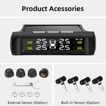 Jansite Bil TPMS-Tire Pressure Monitoring System Sol Opladning, HD Digital LCD-Display Automatisk alarmsystem Med Trådløse Sensor 4