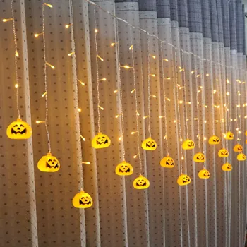 Halloween Græskar Lys 3,5 M 5M 220V 110V LED Curtain String Lys Indendørs Fe Garland Luces juledekoration til Hjemmet Rummet