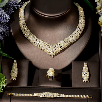 HIBRIDE Fuld CZ Dubai Halskæde Øreringe 4stk for Kvinder Engagement Brude Bryllup Part Kjole Smykker bijoux femme N-1523