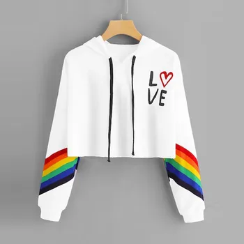 Kvinder Rainbow Hættetrøjer & Sweatshirts og Pullover med Lange Ærmer Brev Kærlighed Trykt Mænds Hætteklædte Sød Korte Toppe толстовка оверсай