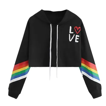 Kvinder Rainbow Hættetrøjer & Sweatshirts og Pullover med Lange Ærmer Brev Kærlighed Trykt Mænds Hætteklædte Sød Korte Toppe толстовка оверсай