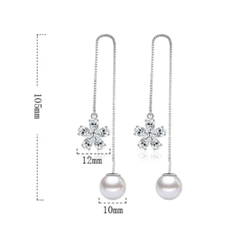 Kvinders fashion brand sølv smykker luksus perle elegante lange øre linje kvast Dråbe Øreringe temperament simple kvindelige øre line