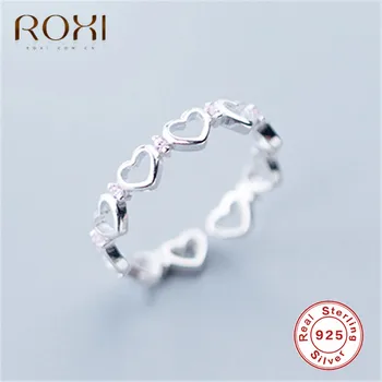 ROXI 925 Sterling Sølv Hjerte Ringe til Kvinder Krydser Finger Ringe Minimalistisk Twist Reb Justerbar Ring Stabelbare Party Smykker