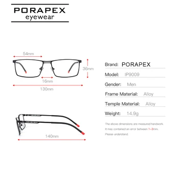 PORAPEX DESIGN Mænd Briller Frame Mode Mandlige Pladsen Ultralet Øje Nærsynethed Recept Briller Ramme Ikke Skrue Hængslet IP9009