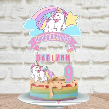 Brugerdefineret Cupcake Topper Rainbow Unicorn Part Kage Dekorationer Forsyninger til Børn, Baby Shower Happy Birthday Cake Topper