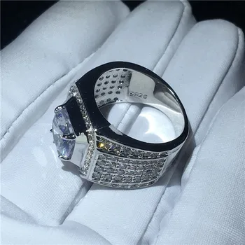 Solitaire Mandlige ring 925 Sterling sølv Round 3ct 5A zircon Sten Engagement Bryllup Band Ringe til Mænd Finger Smykker
