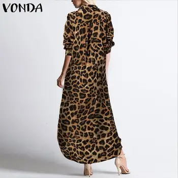 2021 VONDA Afslappet Tur Ned Hals Kvinder Kjole Vintage Leopard Trykt Kjoler, Boheme Vestidos Løs Elegant Kjole Plus Størrelse