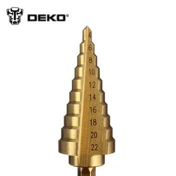 DEKO Titanium Belagt 10 Trin Bor Kegle Bor 4-22mm HSS 4241 Træ, Metal Boring Af Hul Cutter elværktøj