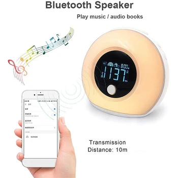 Wake Up Light Bluetooth Højttaler Desktop Lampe Vækkeur Digitalt Udsæt Nat Lampe Farverige Lys Fødselsdag Gave
