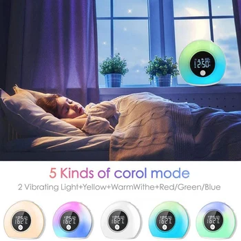 Wake Up Light Bluetooth Højttaler Desktop Lampe Vækkeur Digitalt Udsæt Nat Lampe Farverige Lys Fødselsdag Gave