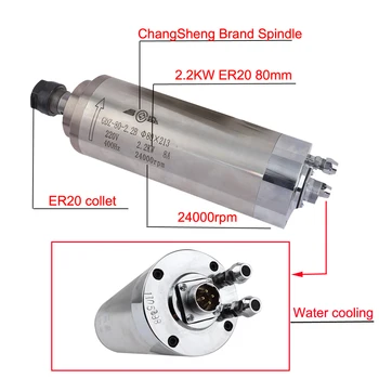 Cnc-spindel vandkølet kit er20 fræse-spindel motor +2,2 KW VFD+ 80 klemme + vandpumpe +13pcs ER20+1m kabel til CNC Router