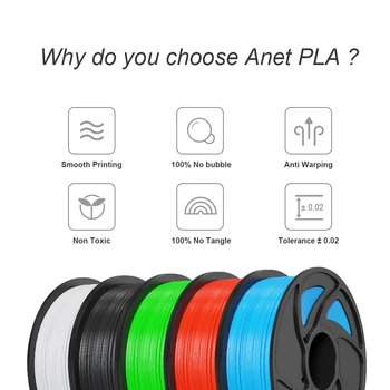Anet PLA 3D-printer filament 1.75 1 KG spole Høj Nøjagtighed ±0.02 mm Plast Filamenter Udskriver Forbrugsvarer til 3D Printer