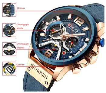 Nye Casual Sport Horloges voor Mannen Blå Topmerk Luxe Militaire Lederen Polshorloge Mand Klok Mode Chronograph Horloge