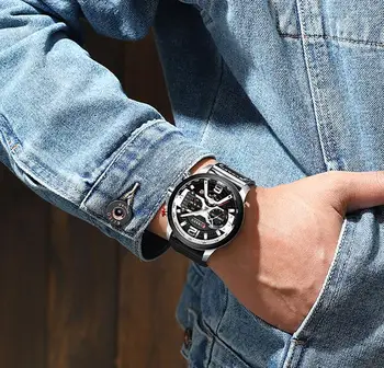 Nye Casual Sport Horloges voor Mannen Blå Topmerk Luxe Militaire Lederen Polshorloge Mand Klok Mode Chronograph Horloge