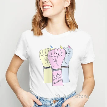 Akvarel hænder print girl power t-shirt kvinder tøj 2019 vogue feministiske sjove t-shirts femme harajuku-shirt streetwear toppe