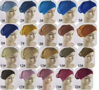 (20 stykker/masse) Muslimske Hijab Bonnet fælles Landbrugspolitik Shimmer Under Tørklæde Glitter Rør Turban Hatte Solid Farve Indre Caps QK013