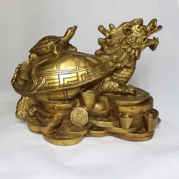 Kinesisk Feng Shui messing rigdom penge mønt barren dragon skildpadde Skildpadde Levetid statue hjem dekoration