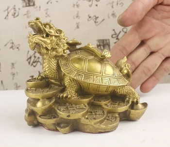 Kinesisk Feng Shui messing rigdom penge mønt barren dragon skildpadde Skildpadde Levetid statue hjem dekoration